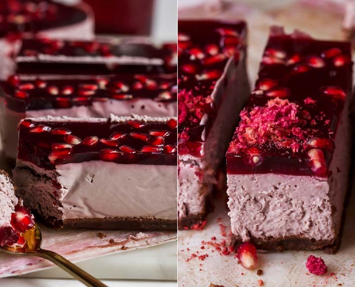 No-Bake Pomegranate Rose Jelly Cheesecake With Elderberry